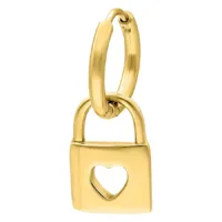 Kultaiset korvakorut sydämenmuotoisella lukko-riipuksella valkoisella taustalla