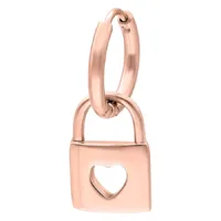 Rosékultaiset korvakorut lukko-riipuksella valkoisella taustalla