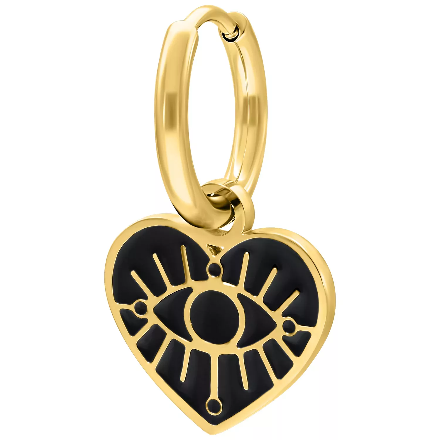 Kultaiset korvakorut sydänriipuksella valkoisella taustalla