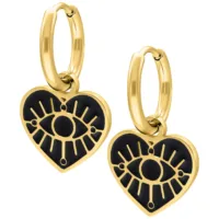 Kultaiset korvakorut sydänriipuksella ja silmäkuviolla, kiiltävät