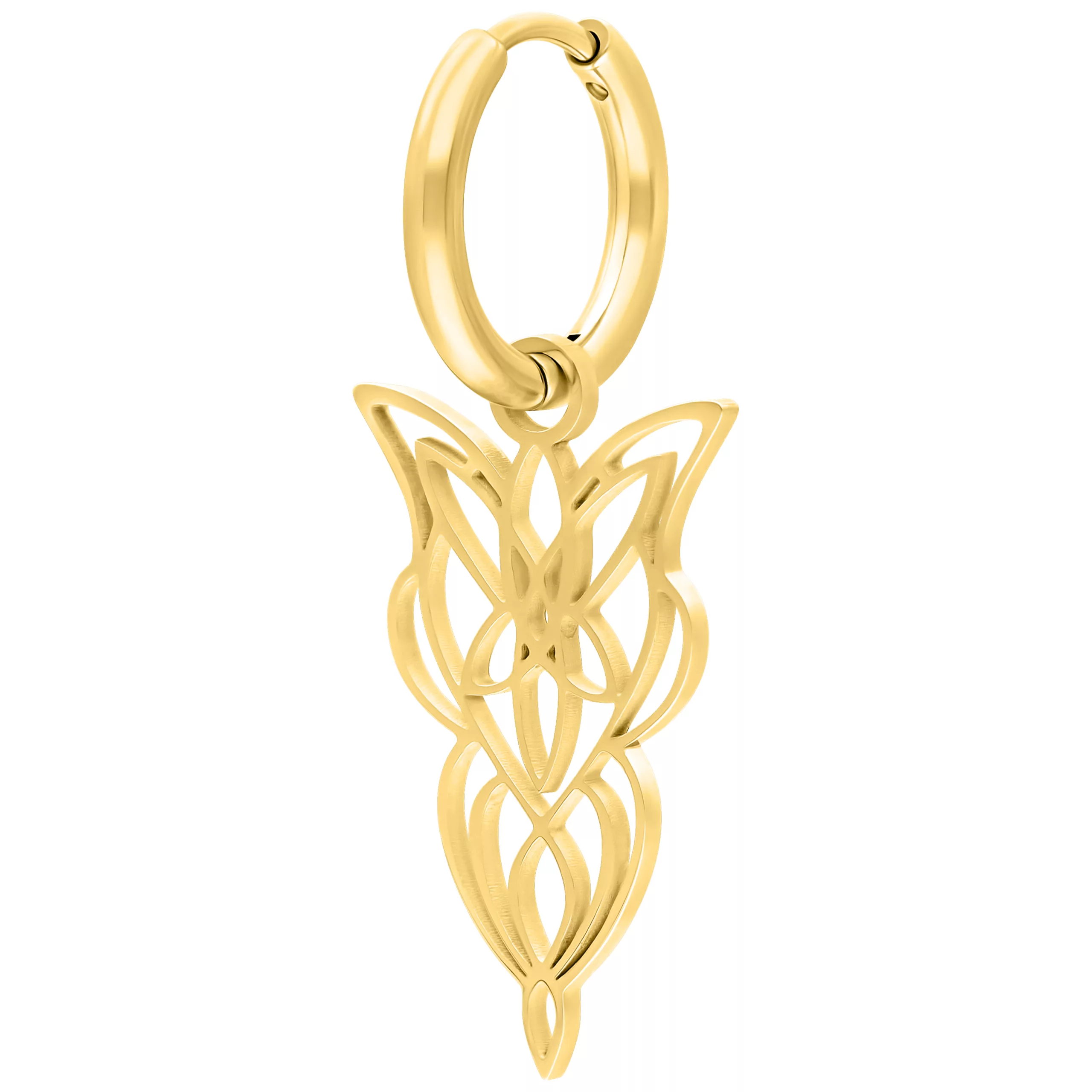 Kultaiset korvakorut kirurginteräksestä, hienostunut muotoilu valkoisella taustalla