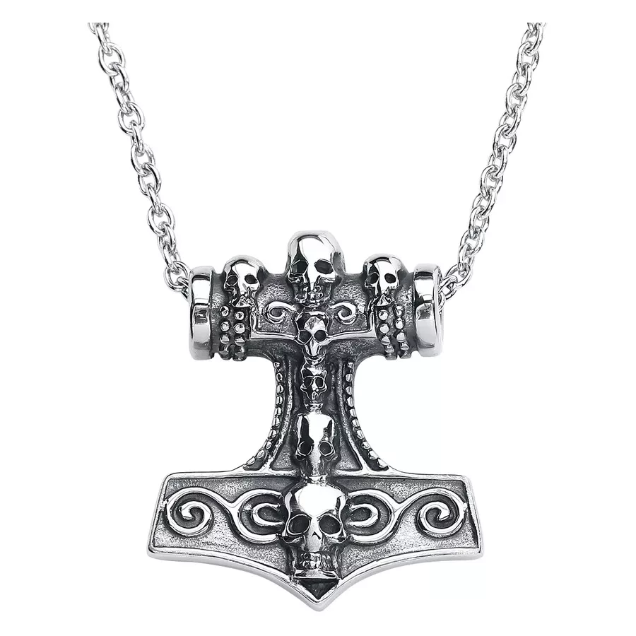 Silberne Thor Hammer Kette aus Chirurgenstahl 316L auf weißem Hintergrund