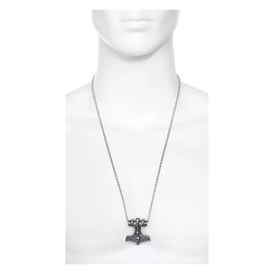 Silberne Thor Hammer Kette auf weißem Hintergrund, unisex Design