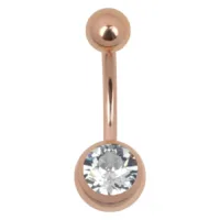 Roségold Bananabell mit Kristallklar Stein, 8mm Roségoldenes Bauchnabelpiercing mit kristallklarem Stein auf weißem Hintergrund