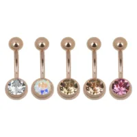 Roségold Bananabell mit Kristallen Bauchnabel Bananabell in Roségold mit fünf verschiedenen Kristallfarben auf weißem Hintergrund