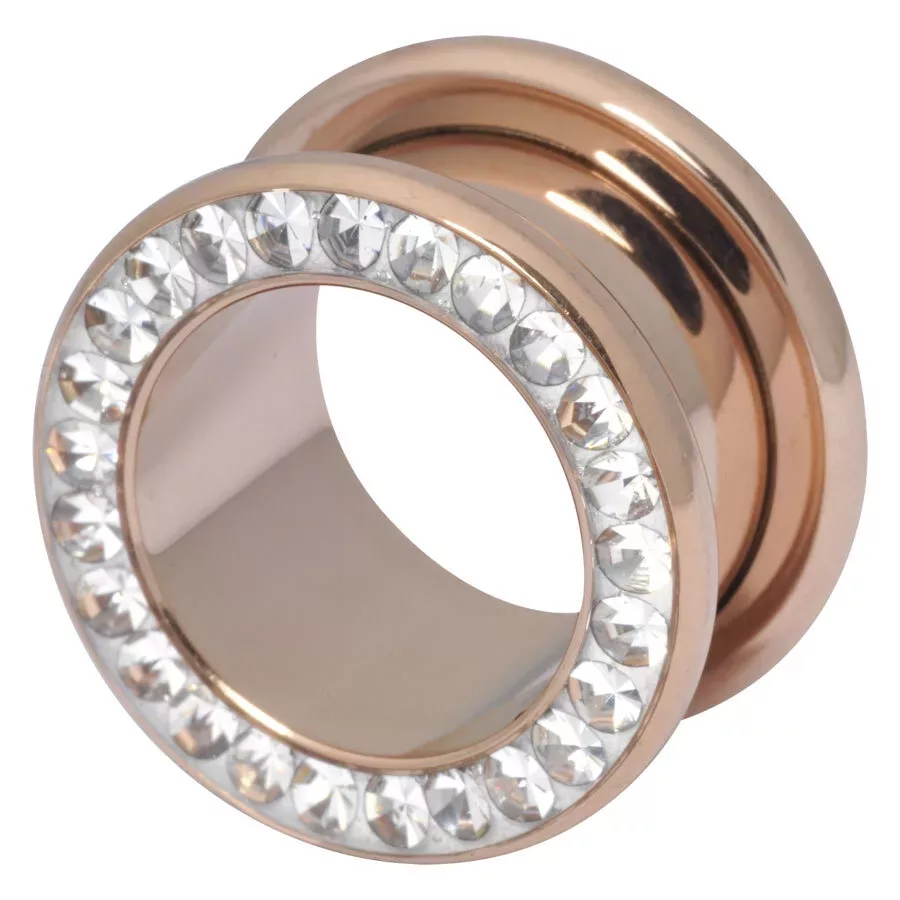 Sealed Crystal Flesh Tunnel aus Roségold mit kristallklaren Steinen, Größe 6mm