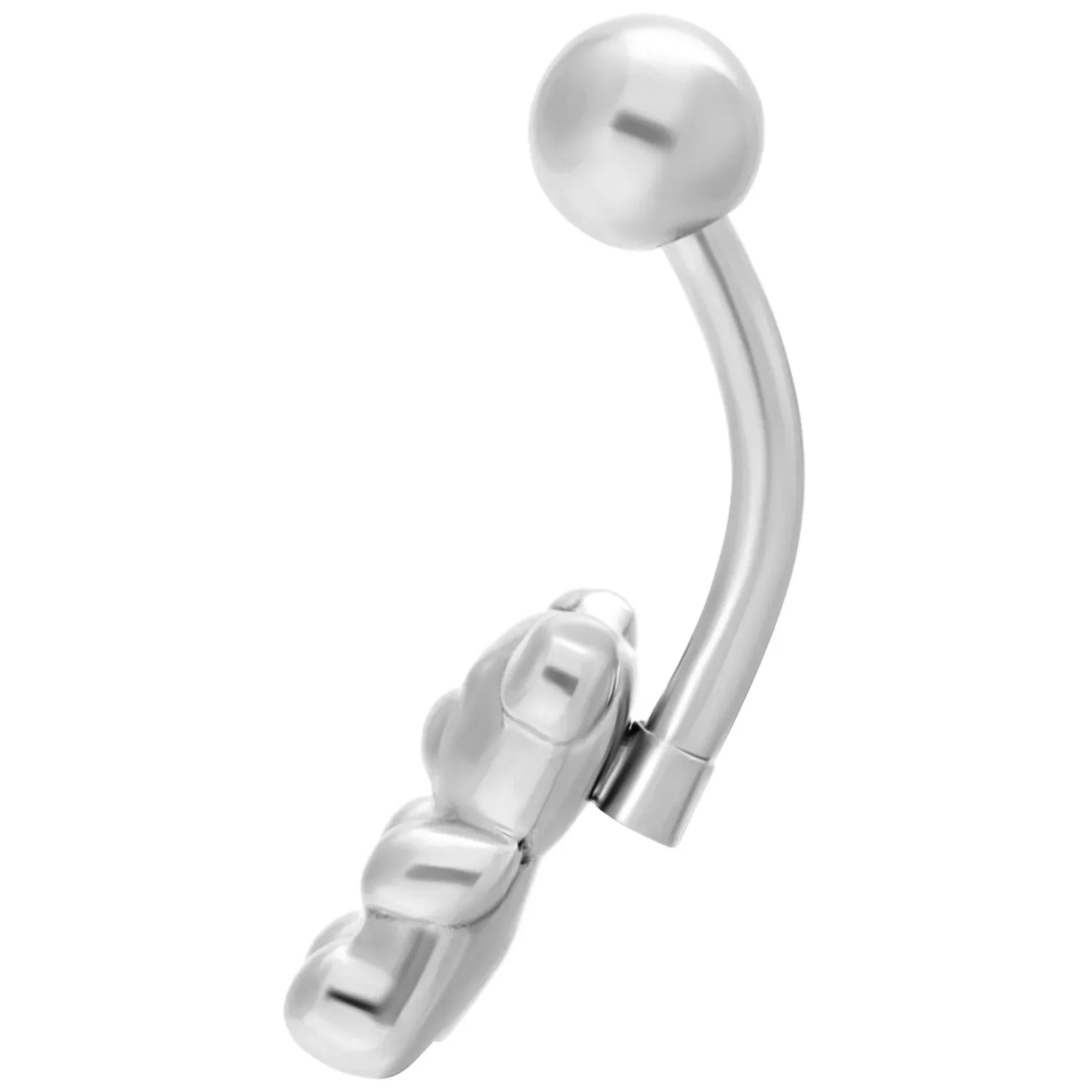 Hopeinen napalävistys kumikarhuriipuksella valkoisella taustalla