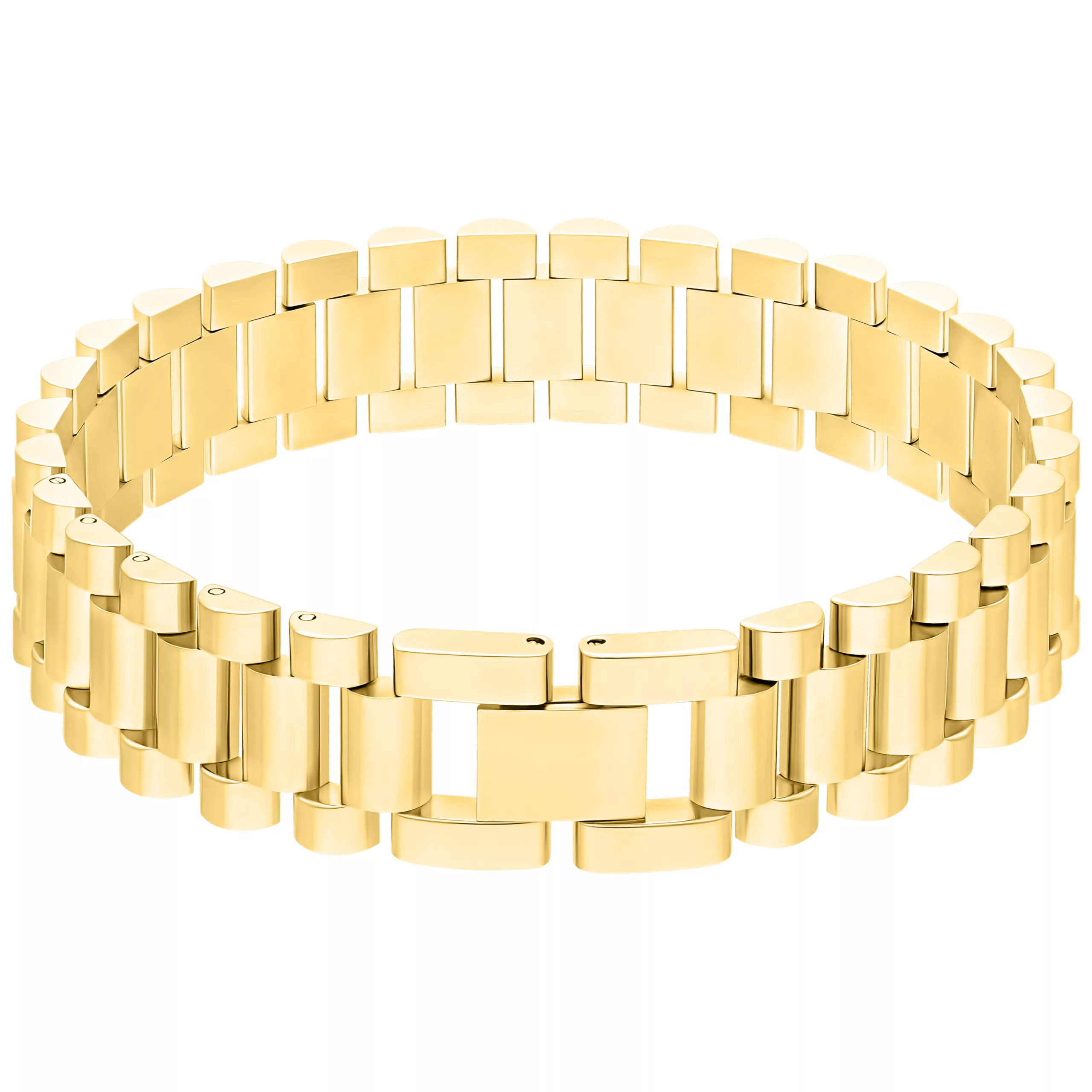 Kultainen metalliranneke Wildcatilta Kultainen ranneke kirurginteräksestä 316L valkoisella taustalla