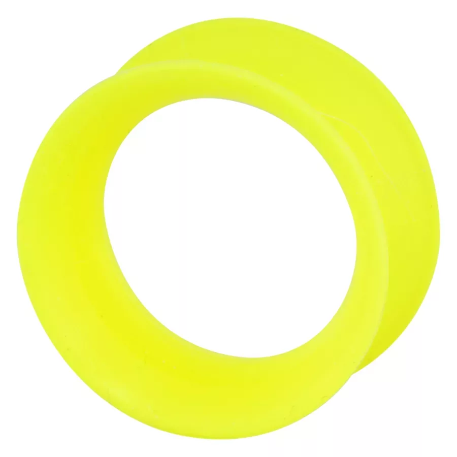Leuchtend gelber Silikon-Tunnel für Ohrpiercings auf weißem Hintergrund