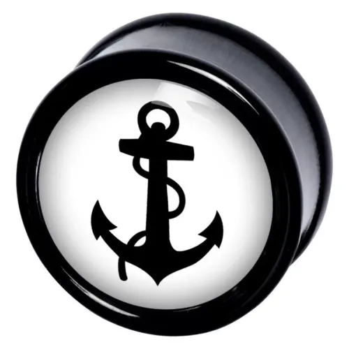 Schwarzer Plug mit Anker-Design auf weißem Hintergrund