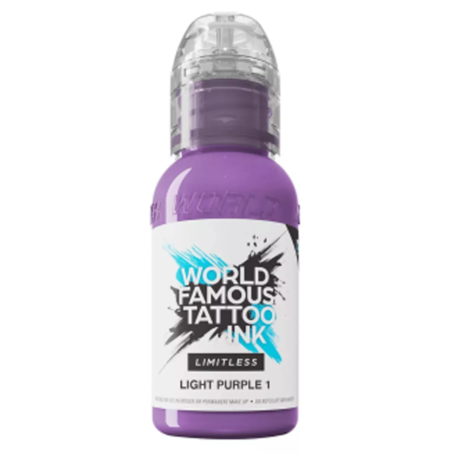 World Famous Ink Limitless Light Purple 30 ml Violetti tatuointiväripullo, World Famous Ink, valkoinen tausta