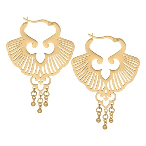 Kultaiset Creolit Ginkgo-lehden muodossa klipsilukolla valkoisella taustalla