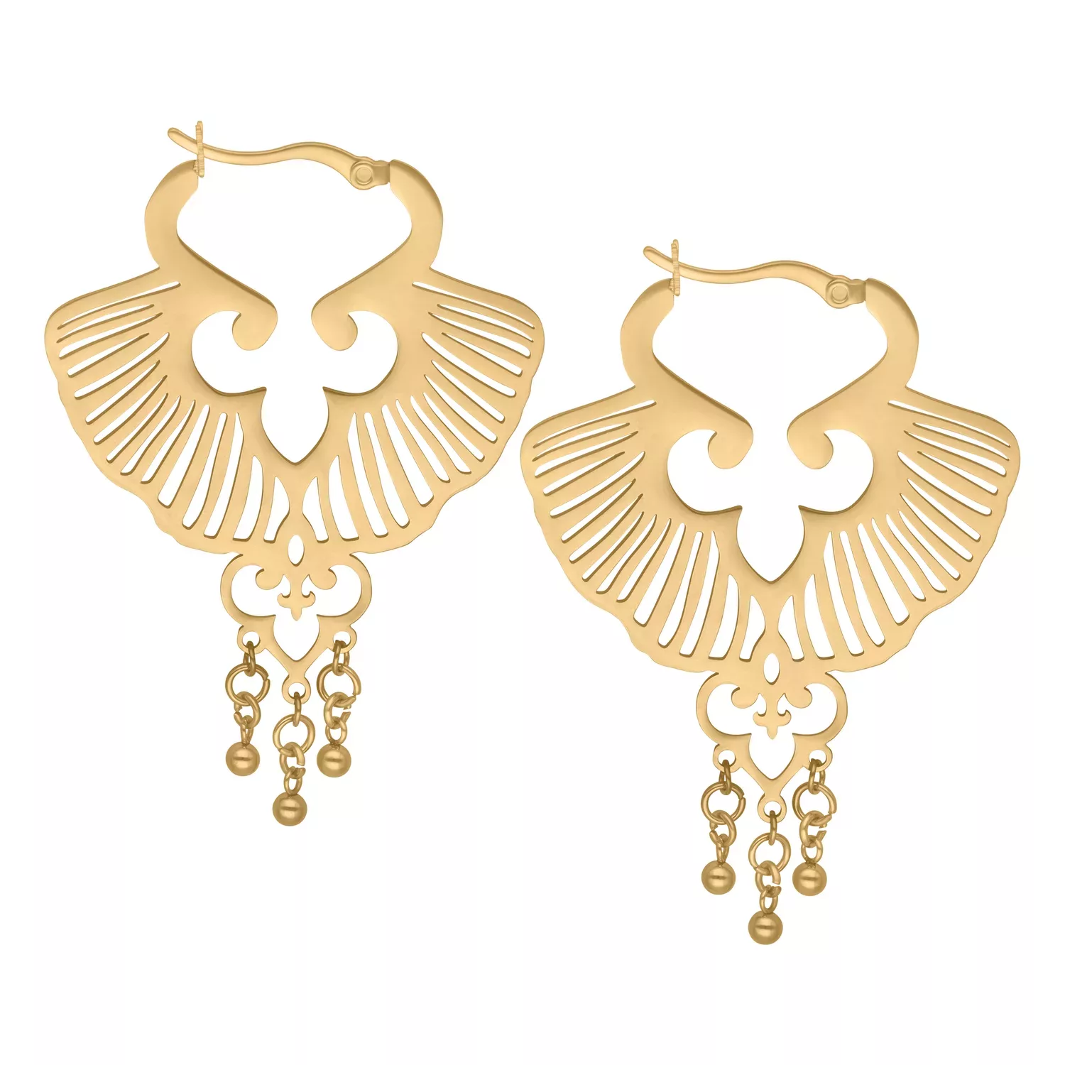 Kultaiset Creolit Ginkgo-lehden muodossa klipsilukolla valkoisella taustalla