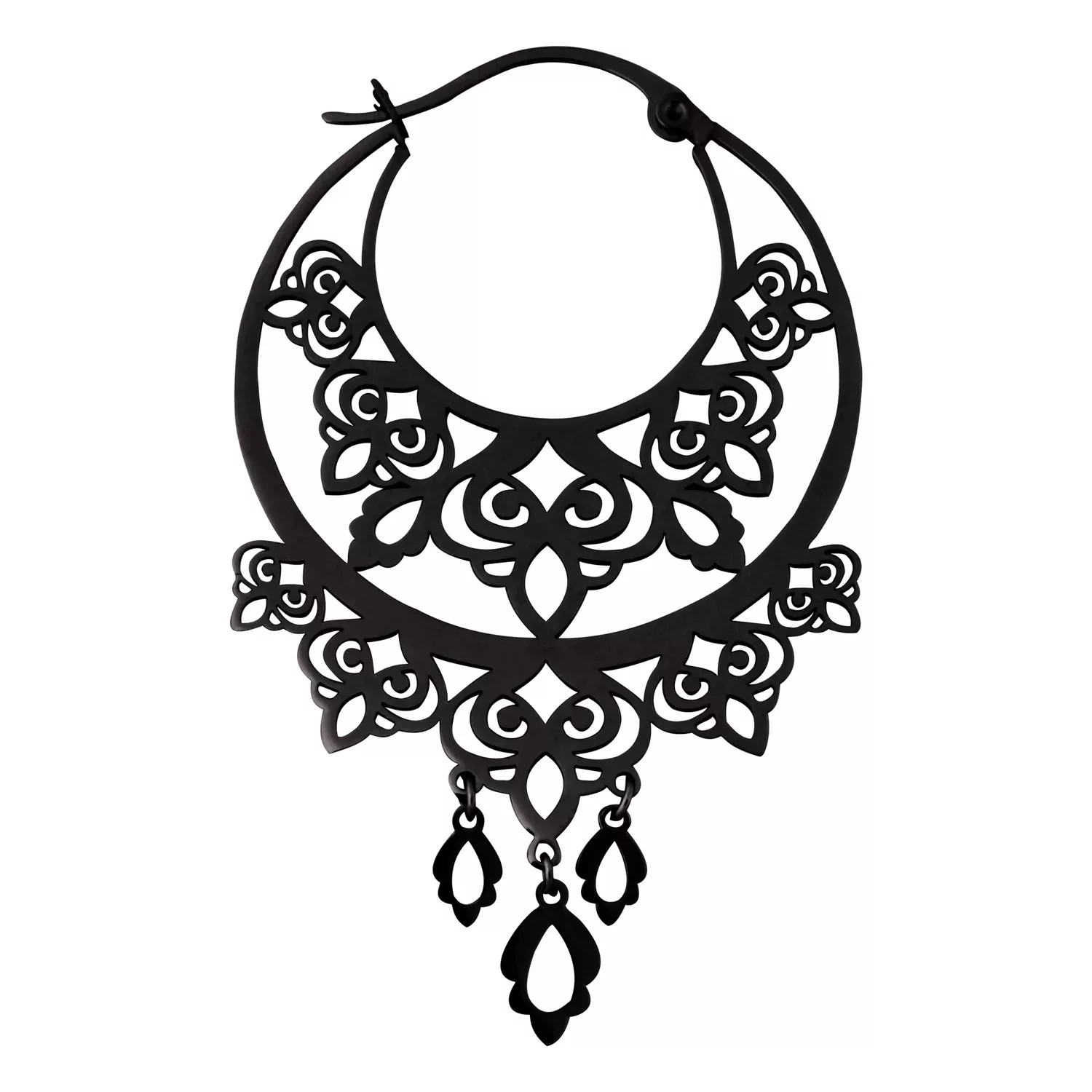 Schwarze Barock Ohrringe aus Chirurgenstahl Schwarze barocke Ohrringe aus Chirurgenstahl 316L mit Klappverschluss