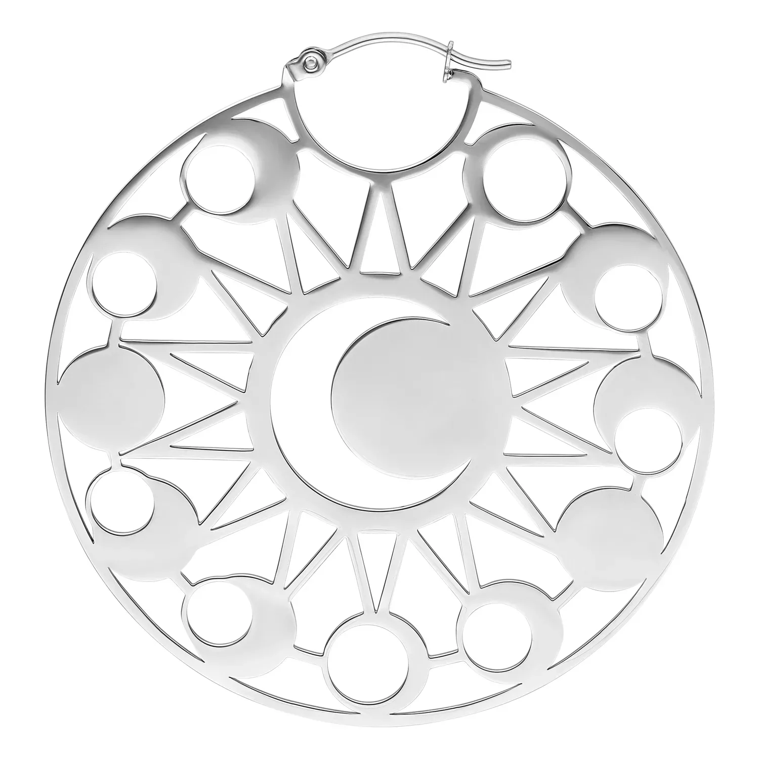 Hopeiset Moon Eclipse -renkaat, kiiltäväpintaiset, valkoisella taustalla