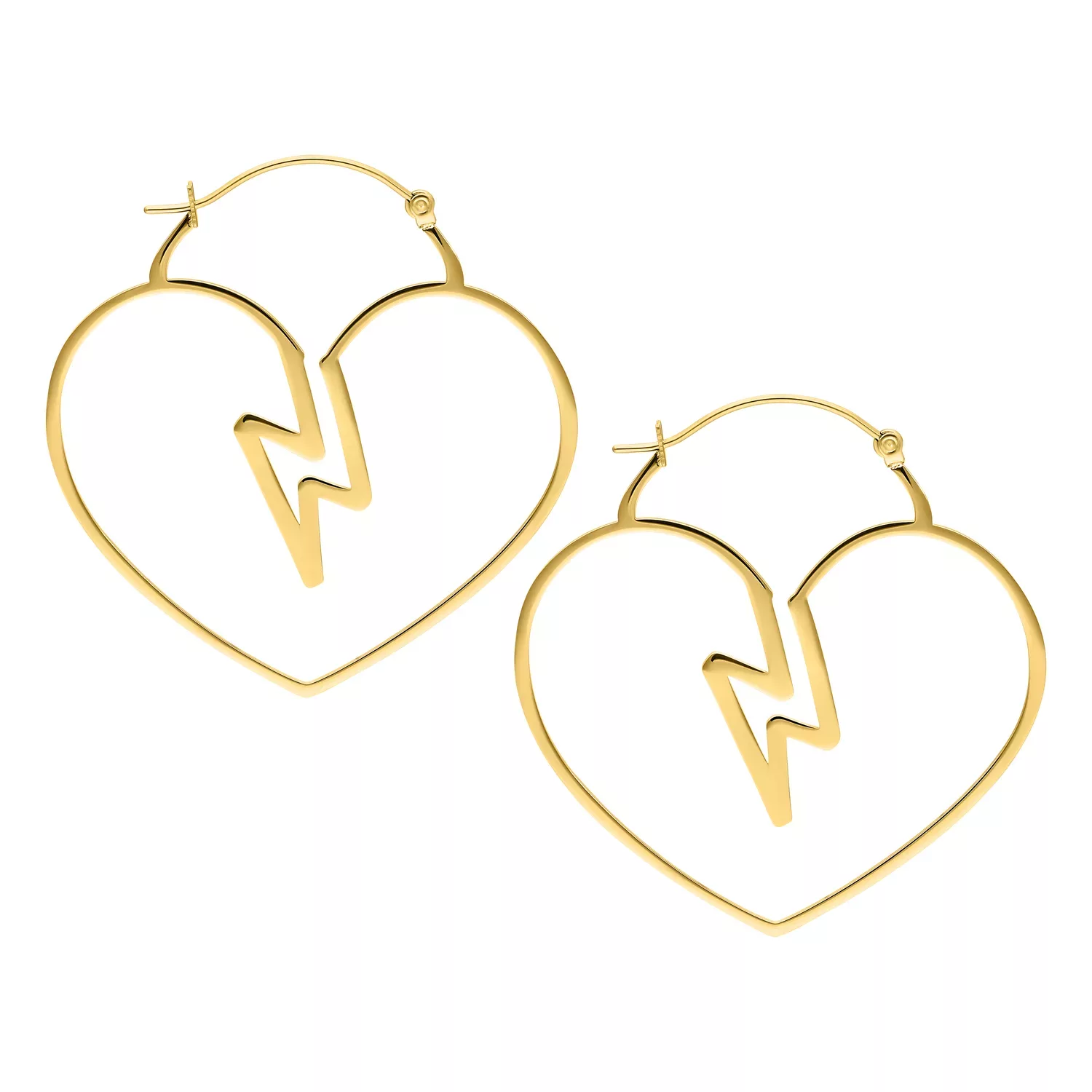 Kultaiset Heartbreaker Hoops -korvakorut Kultaiset sydänkorvakorut kirurginteräksestä 316L studiotaustalla