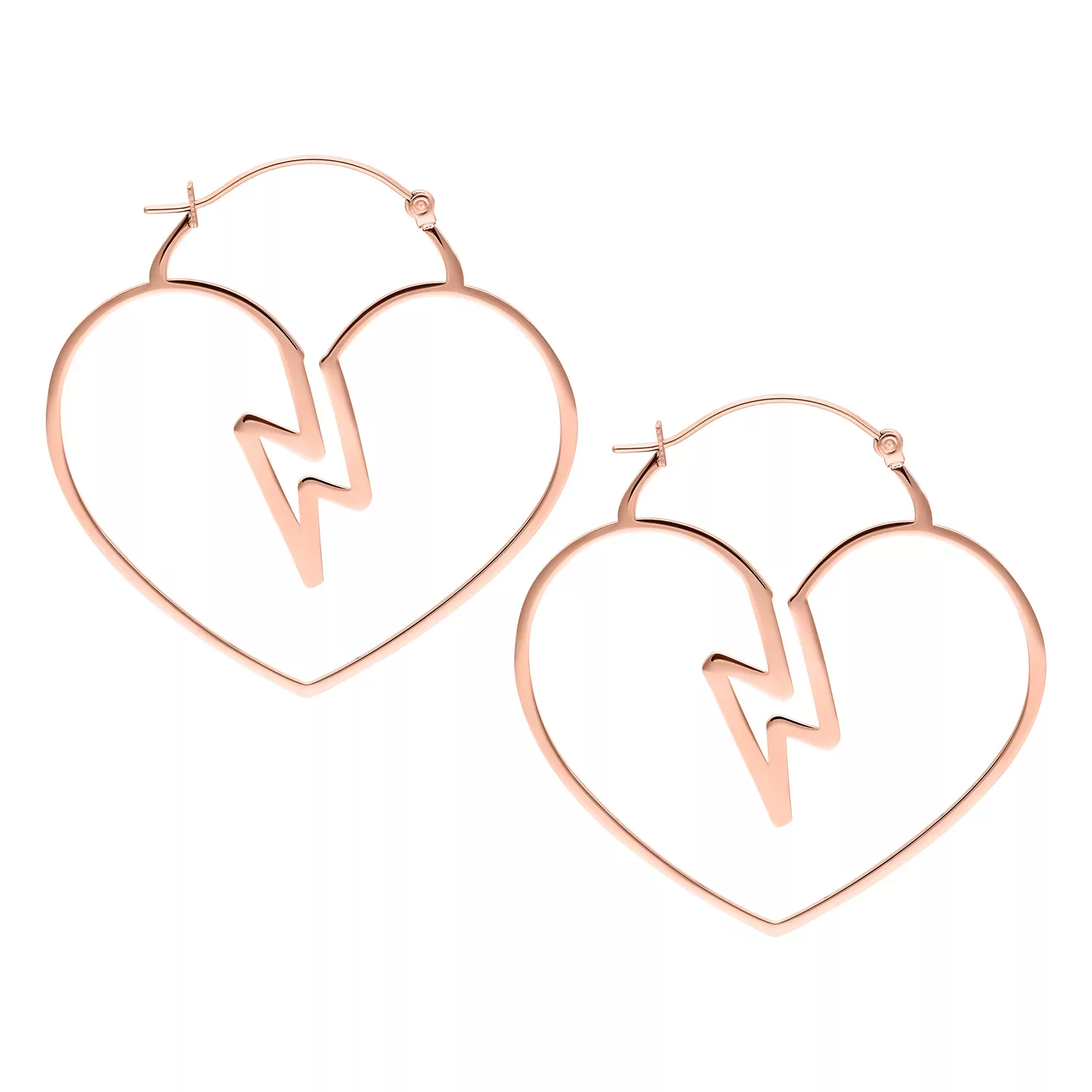 Ruusuhopeat sydämenmuotoiset korvakorut salamakuvioinnilla valkoisella taustalla