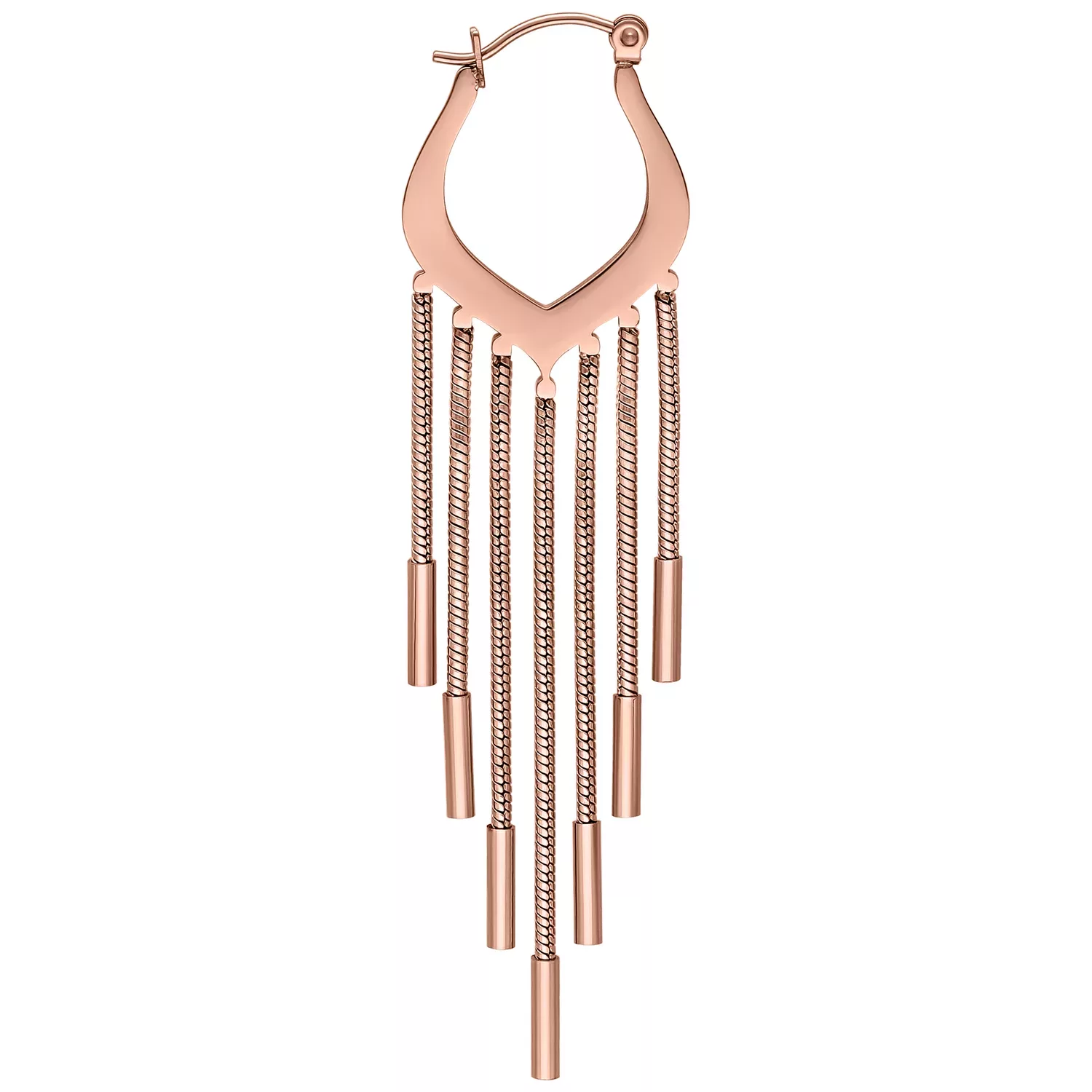 Rosékultaiset Snakechain Hoops -korvakorut valkoisella taustalla