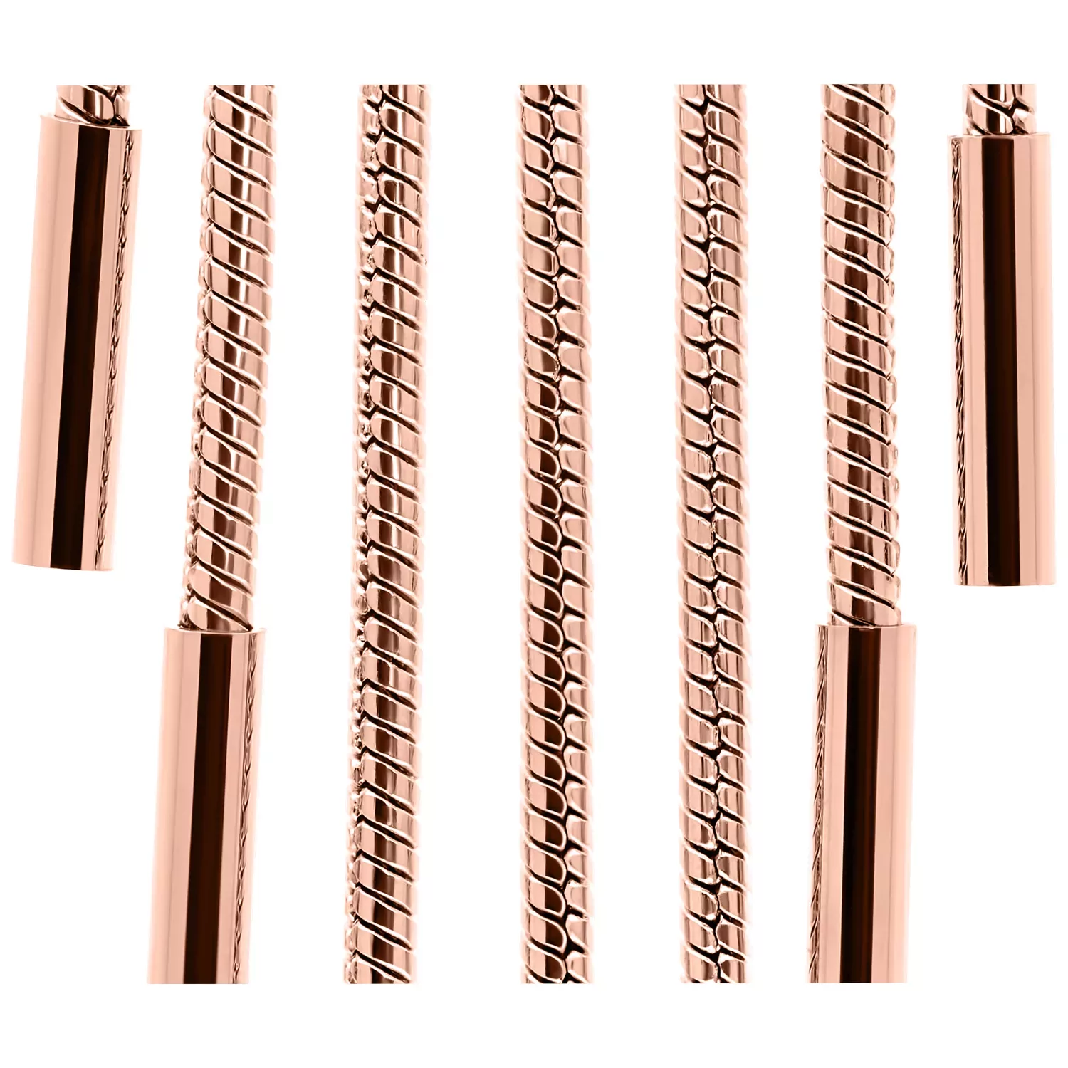 Ruusukultaiset Snakechain Hoops korvakorut valkoisella taustalla