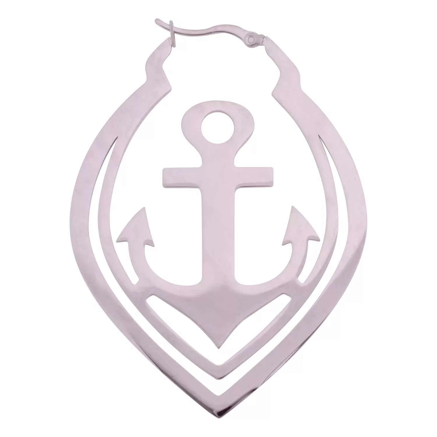 Hopeanvärinen ankkurikorvakoru kirurginteräksestä valkoisella taustalla