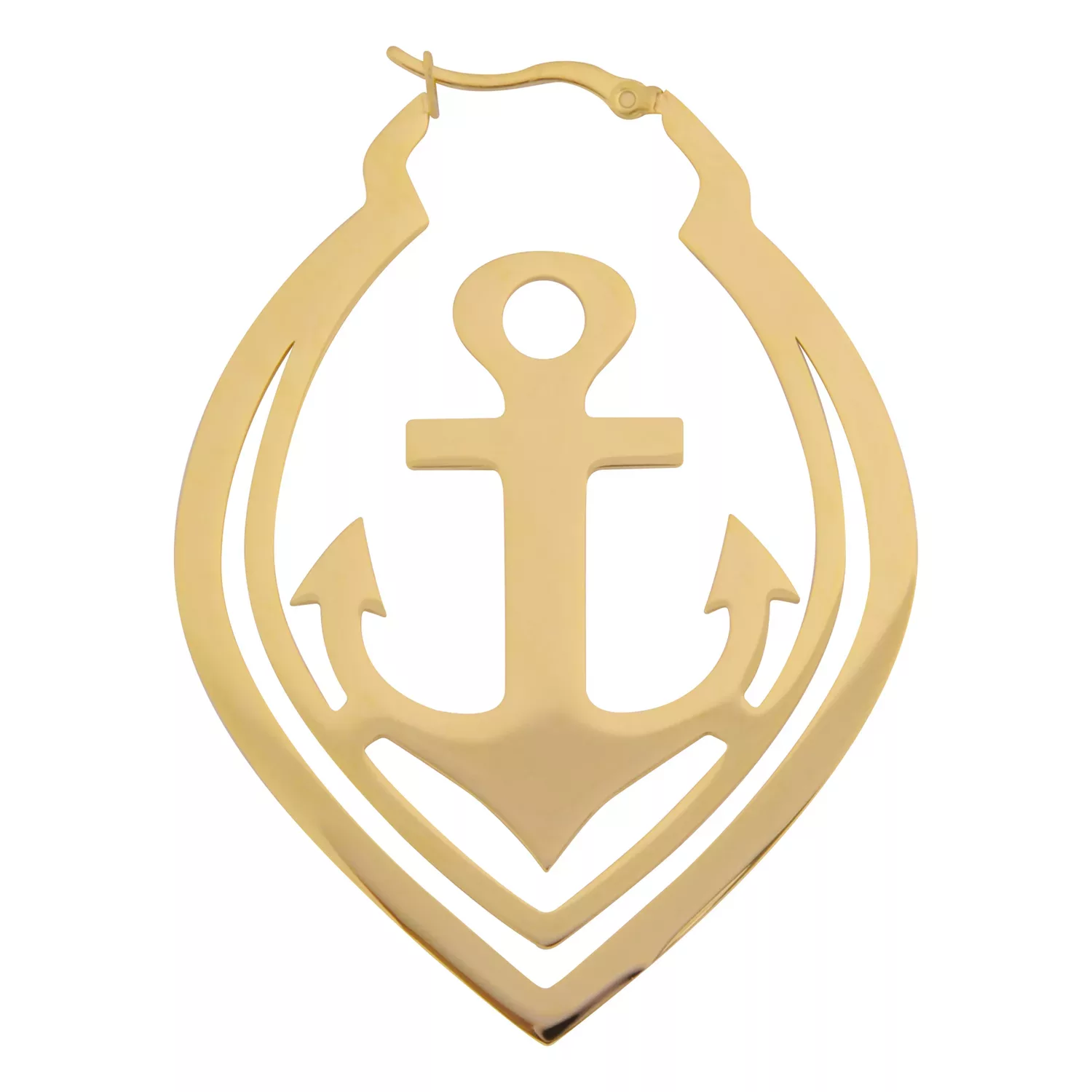 Kultaiset Anchor Hoops -korvakorut ankkurimuotoilulla valkoisella taustalla