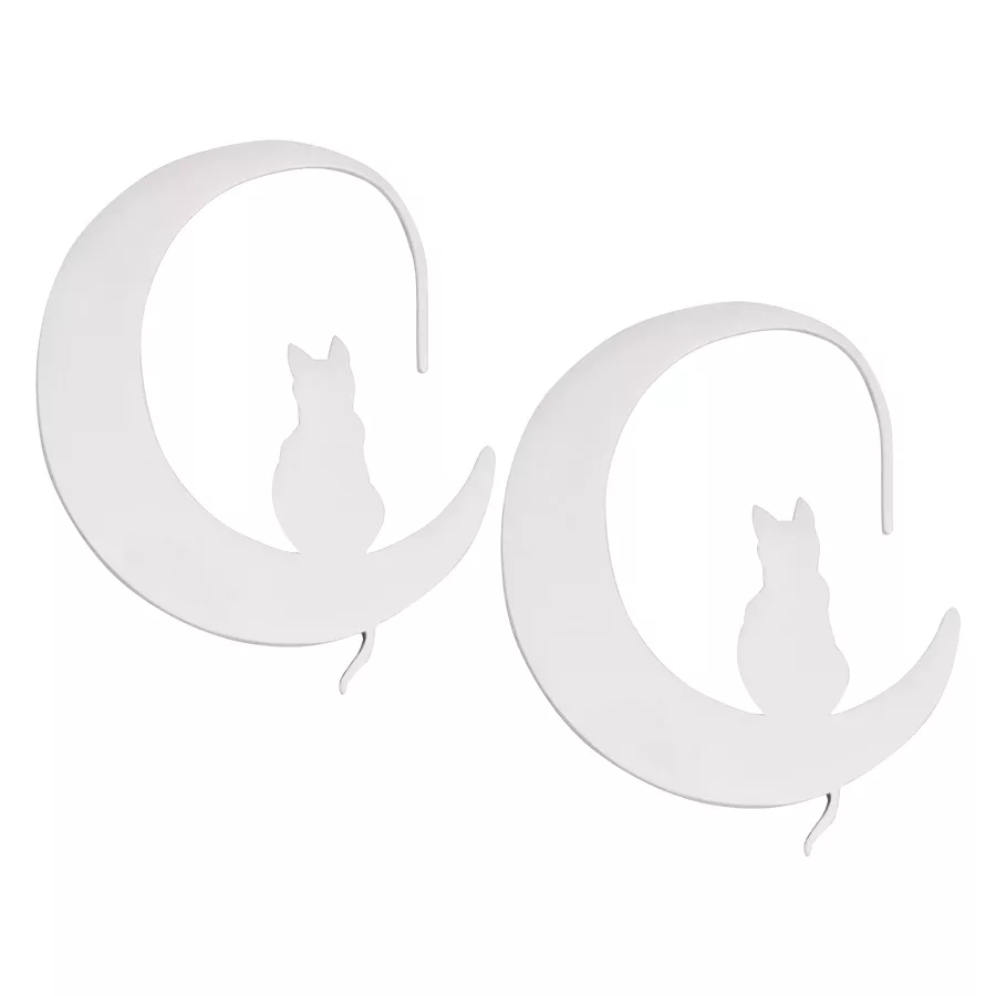 Silberne Moonlight Cat Ohrhänger aus Stahl Silberne Ohrringe mit Katzensilhouette auf Mond, Chirurgenstahl, unisex