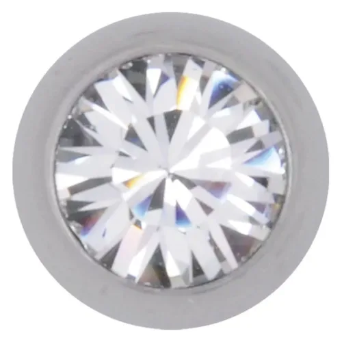 Silberner Titan Piercing-Aufsatz mit klarem, facettiertem Kristall auf weißem Hintergrund