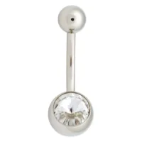 Silberner Bauchnabel Bananabell mit klarem Kristall auf weißem Hintergrund