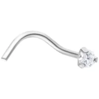 Silberner, gebogener Nasenstecker aus Titan mit klarem Kristall