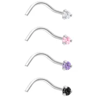 Gebogener Titan-Nasenstecker mit Kristall in Silber, Schwarz, Kristallklar, Amethyst und Pink