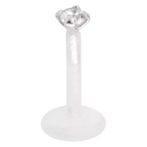 Hopeinen labret kristallinkirkkaalla kivellä, paksuus 1,2 mm, pituus 6,0 mm