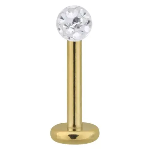 Goldenes Titan Labret mit klaren Kristallen und 3 mm Kugel auf weißem Hintergrund