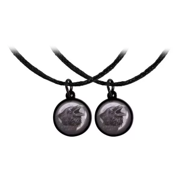Freundschaftsarmband mit Rabenmotiv, Unisex Zwei schwarze Kunstlederarmbänder mit runden Raben-Anhängern