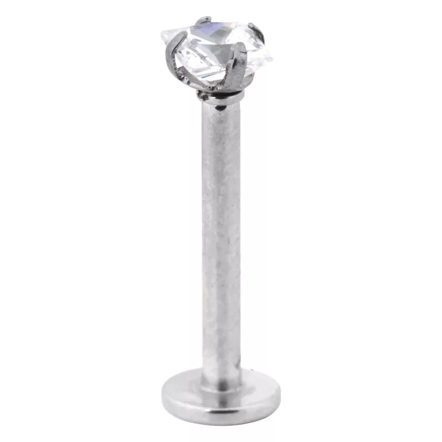 Steel Basicline® Internally Threaded Jewelled Labret Square Stone