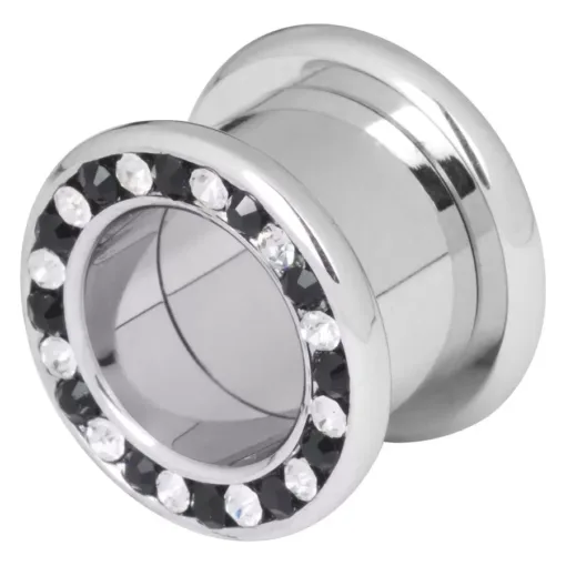 Steel Basicline® Internally Threaded Jewelled Tunnel Black & White