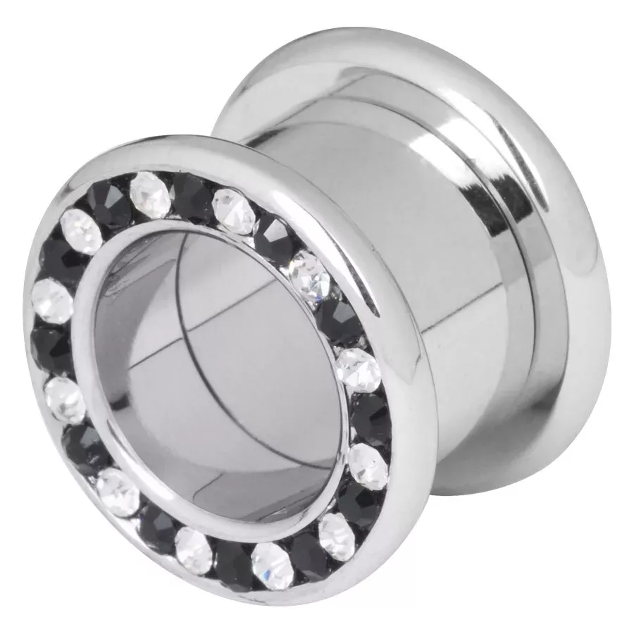 Steel Basicline® Internally Threaded Jewelled Tunnel Black & White