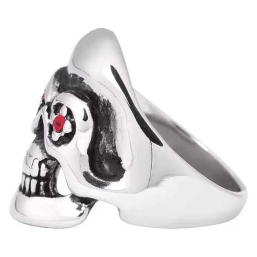 Stainless Steel Ring Skull Red Eye