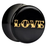 Goldene Love Horn Plug 18mm Schwarzer Horn-Plug mit goldener LOVE-Gravur, Größe 18mm