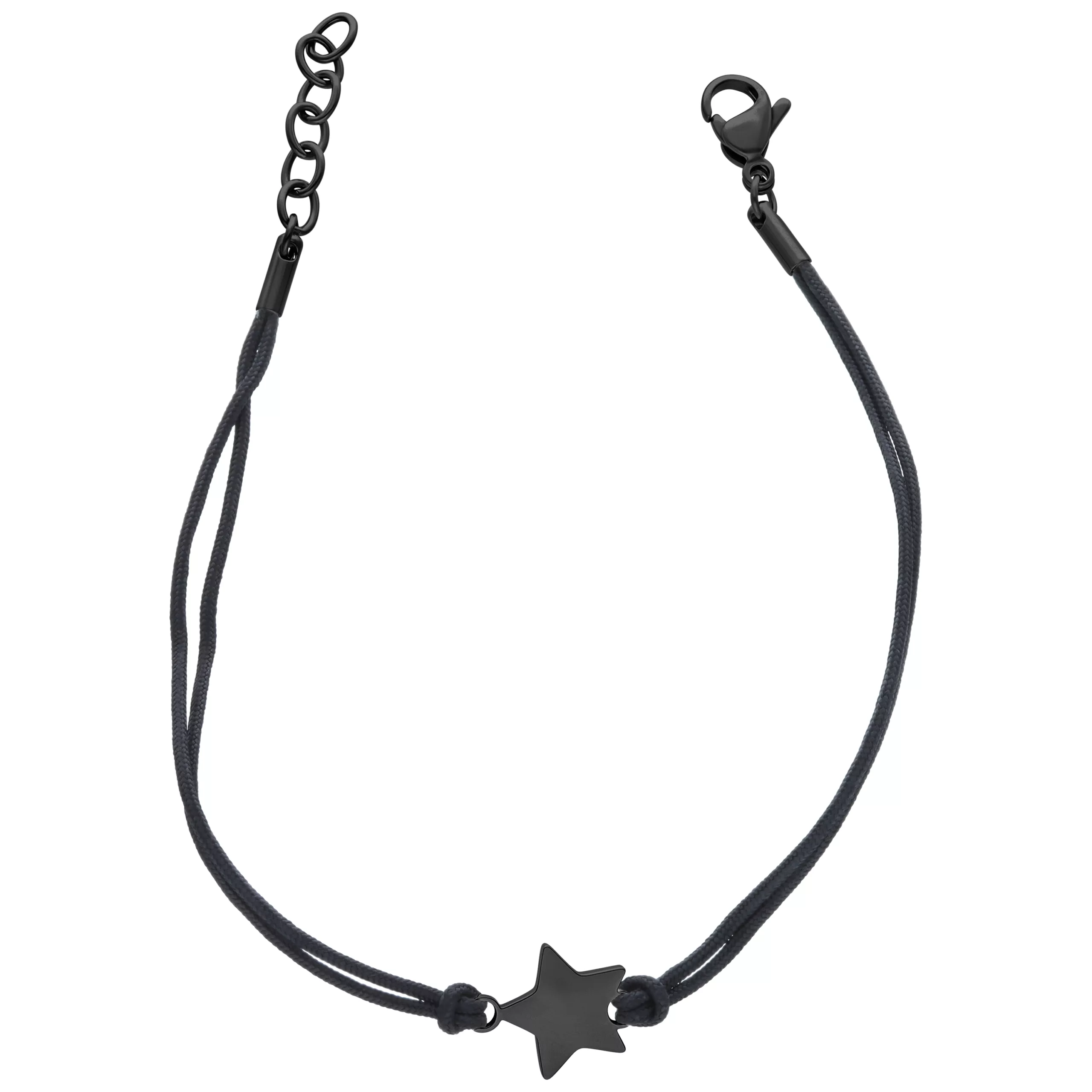Säädettävä nylonrannekoru mustalla tähti-riipuksella valkoisella taustalla