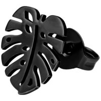 Schwarze Monstera Ohrstecker aus Titan auf weißem Hintergrund