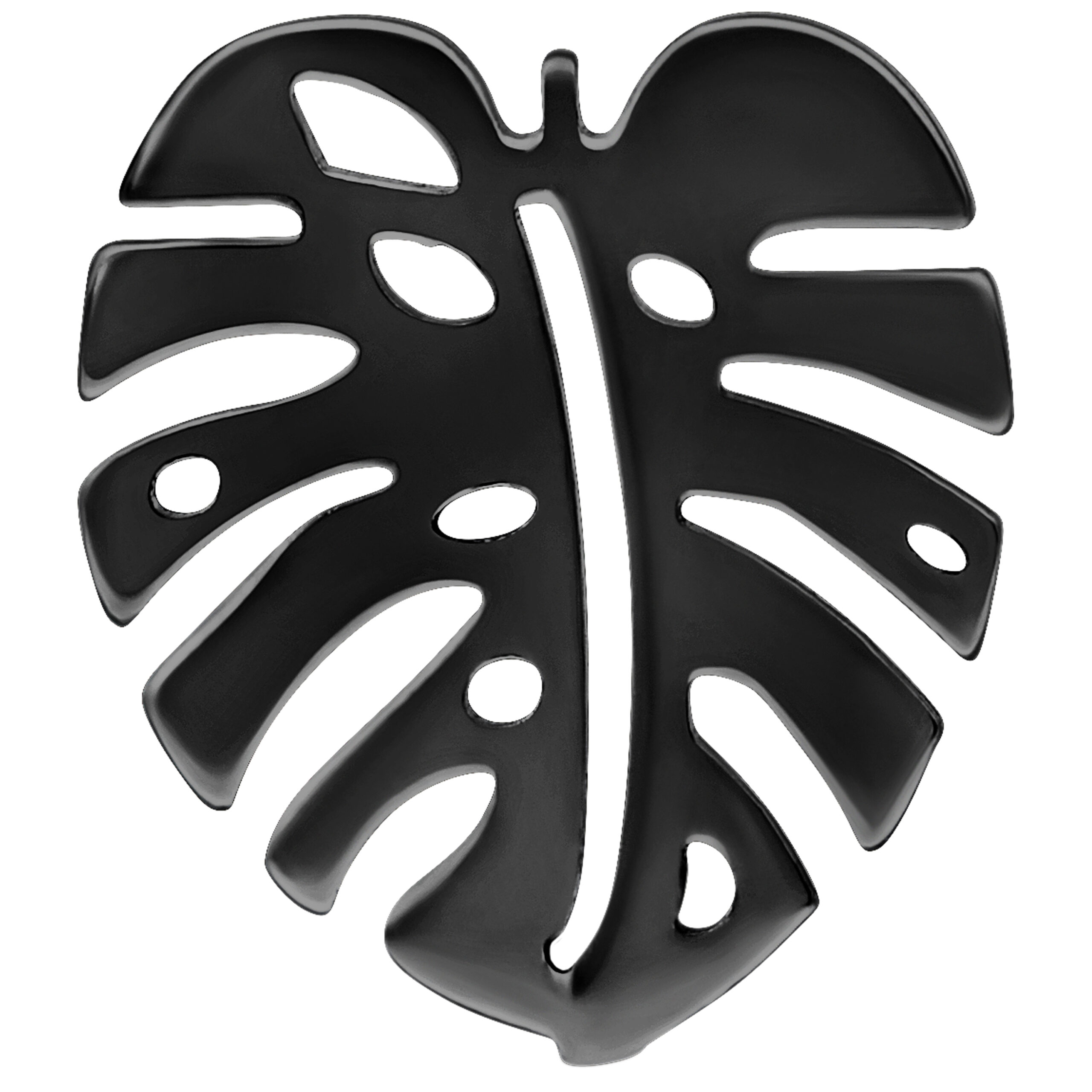 Schwarzer Monstera Ohrstecker aus Titan auf weißem Hintergrund