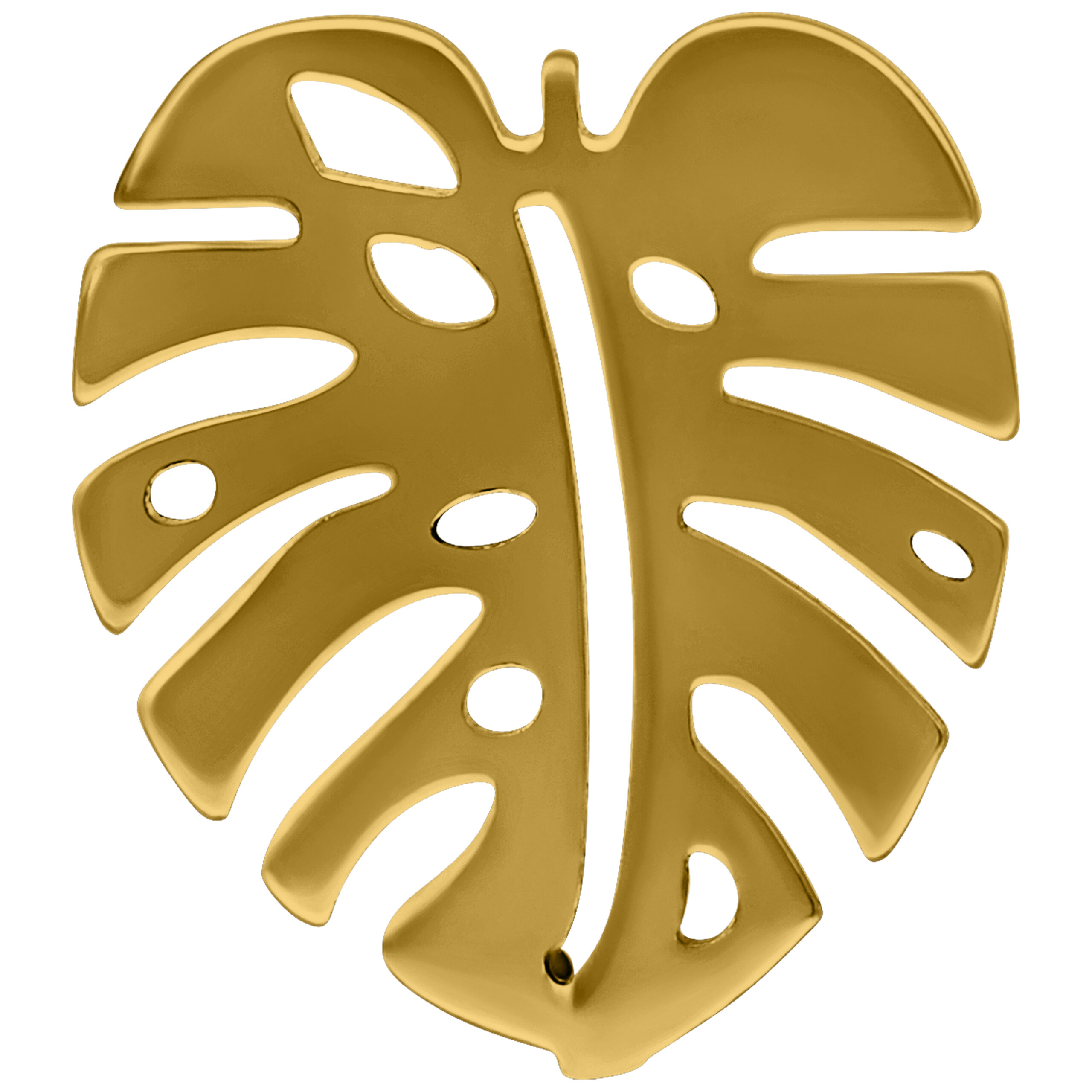Goldener Monstera Ohrstecker auf weißem Hintergrund