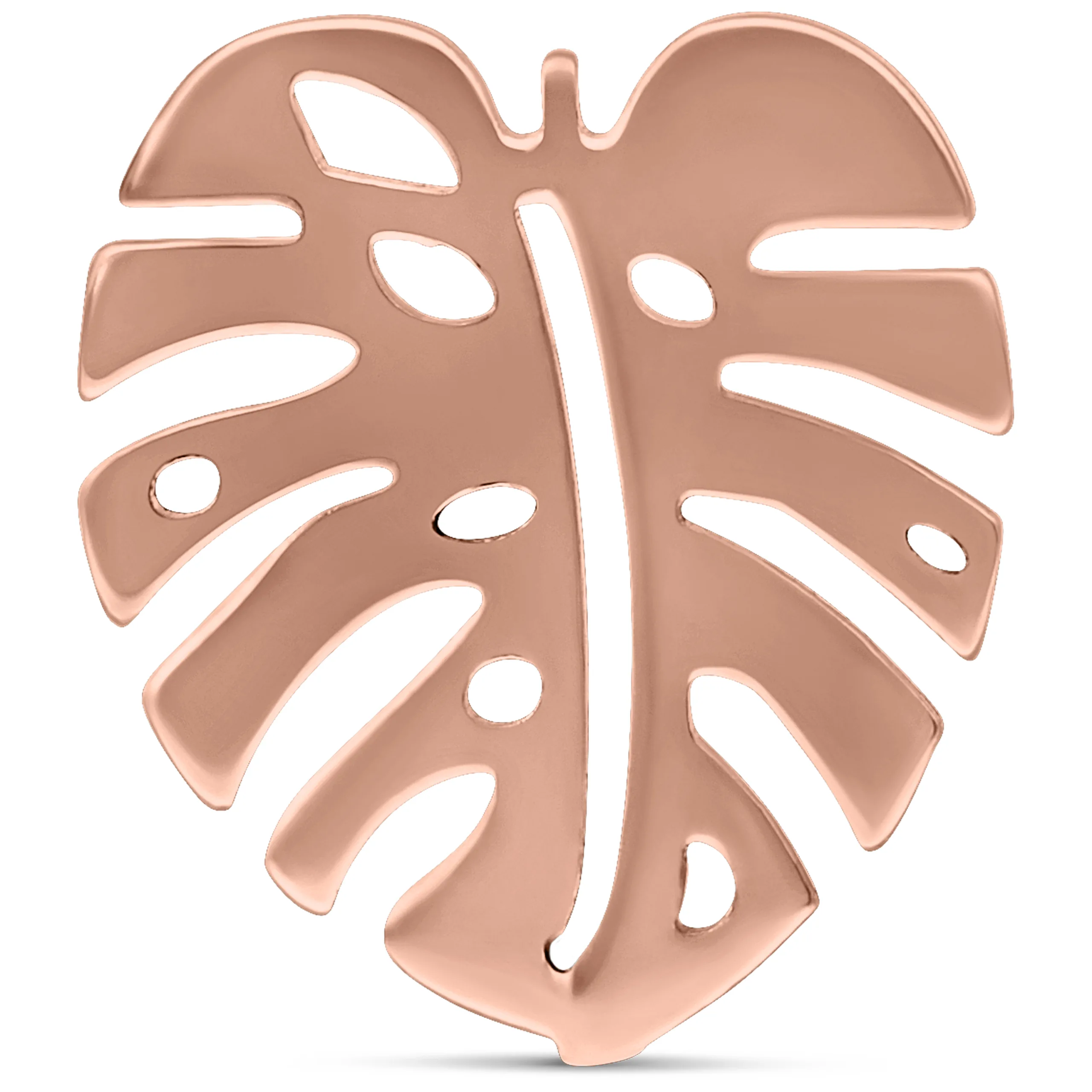Ruusu-kultaiset Monstera korvakorut valkoisella taustalla