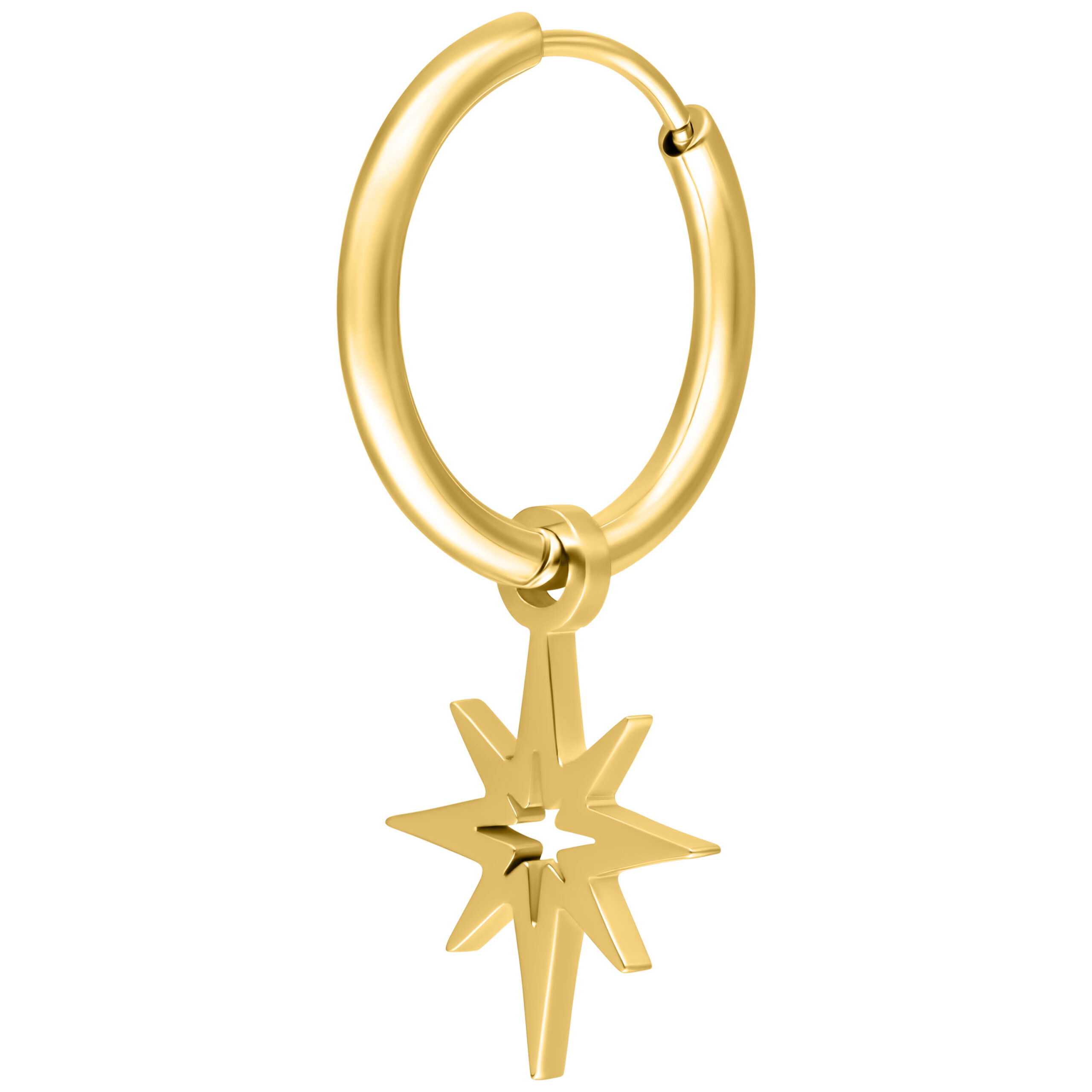 Goldener Ohrring mit Sternanhänger auf weißem Hintergrund