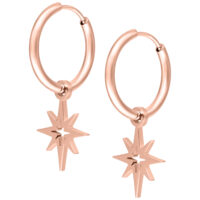 Roségoldene Ohrringe mit Sternanhänger auf weißem Hintergrund