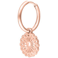 Roségoldener Ohrring mit Mandala-Anhänger auf weißem Hintergrund