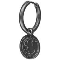 Schwarzer Ohrring mit Mondmotiv auf weißem Hintergrund