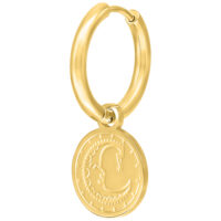 Goldene Ohrringe mit Anhänger im Mond- und Sonnenmotiv auf weißem Hintergrund