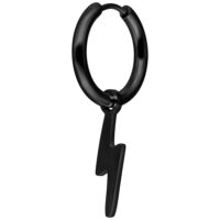 Schwarze Little Flash Hoops Ohrringe Schwarzer Ohrring mit Blitz-Anhänger auf weißem Hintergrund