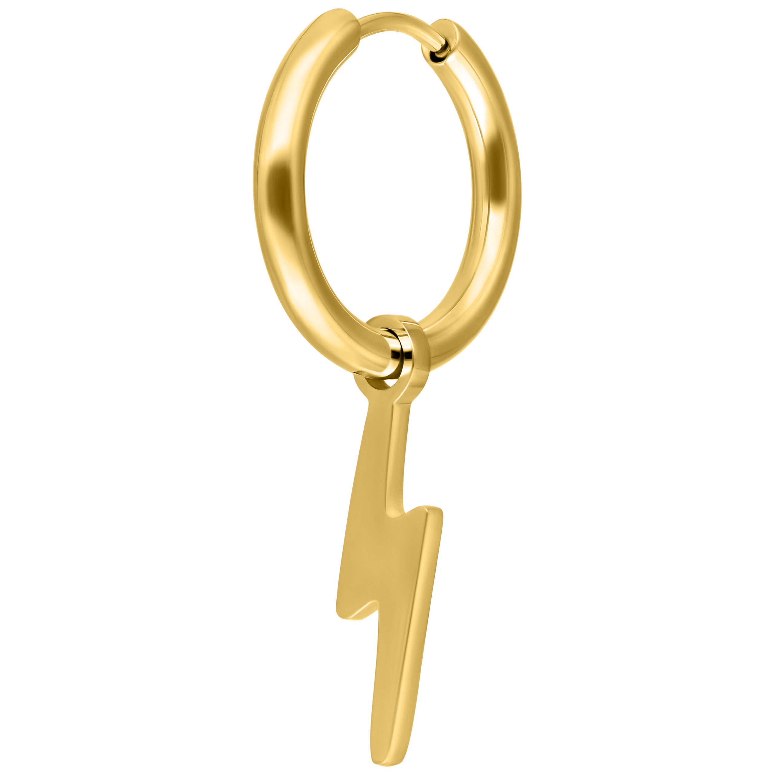 Goldene Ohrringe mit Blitz-Anhänger auf weißem Hintergrund